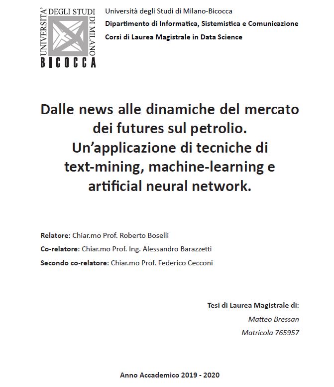 Dalle news alle dinamiche del mercato dei futures sul petrolio. Un’applicazione di tecniche di text-mining, machine-learning e artificial neural network.